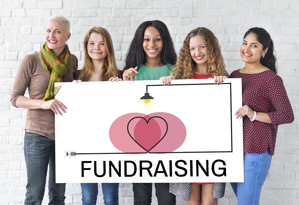 Women holding fundraising sign